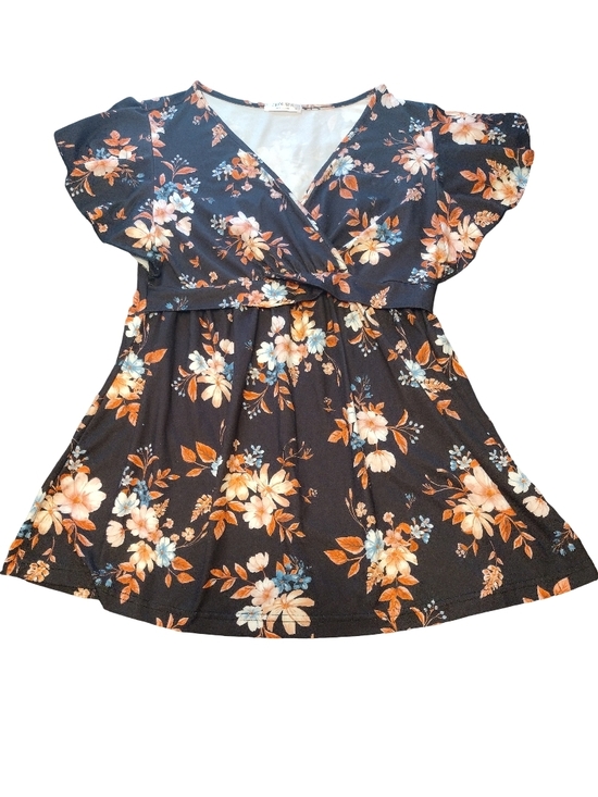 Ekouaer Tops - Floral Wrap-Front Blouse in Black and Orange